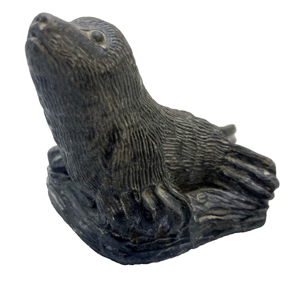 Vtg Wolf Original Hand Carved Soapstone Seal Pup‎ Sculpture Figurine Canada 3"